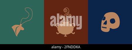 Sammlung mystischer und geheimnisvoller Illustrationen im handgezeichneten Stil. Schädel, Tiere, Weltraumobjekte, Zauberkugel, Kristalle Stock Vektor