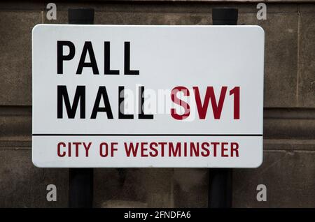 Pall Mall SW1 Straßenschild Stockfoto