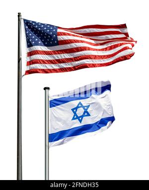 Staatsflaggen der USA und Israels, symbolisches Bild für Freundschaft und Partnerschaft zwischen Israel und den Vereinigten Staaten von Amerika Stockfoto