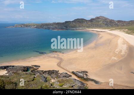 Luftaufnahme des Strandes von Kiloran Bay auf der Isle of Colonsay, Inner Hebrides, Argyll und Bute, Schottland Stockfoto