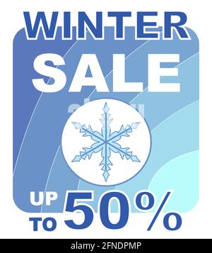 Winterverkauf mit Schneeflocke bis zu 50 Prozent Preisreduzierung In blau-weißem Winterfarben-Design Stock Vektor