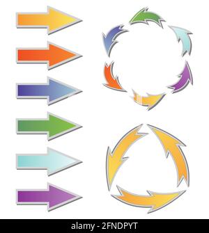 Satz von farbigen Verlaufspfeilen und Kreisdiagramm für Web-Design oder Präsentationsfolie Stock Vektor