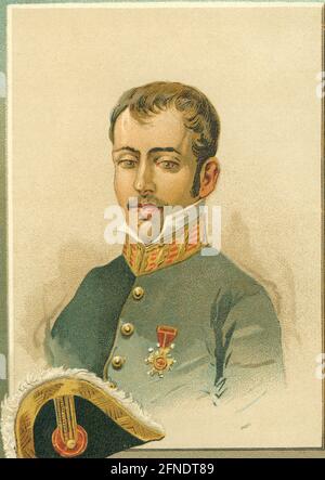 Guerra de la Independencia (1808-1814). José Manso Solá (1785-1863), militar y guerillero catalán. Grabado de 1895. Stockfoto