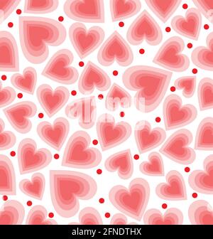 Niedlicher weicher Hintergrund mit Herz- und Punktmuster. Romantische rosa Herzen auf weißem Bereich. Nahtloser Vektorhintergrund Stock Vektor