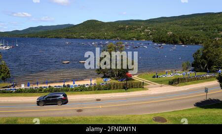 Panoramablick auf Mont-Tremblant, Laurentian Mountains von Quebec, Kanada Stockfoto