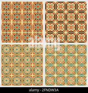 Set von Vintage quadratischen Fliesen in nostalgischen Farben mit einfachen geometrischen Mustern im Art-Deco-Stil, Vektor eps 10 Design-Kollektion Stock Vektor