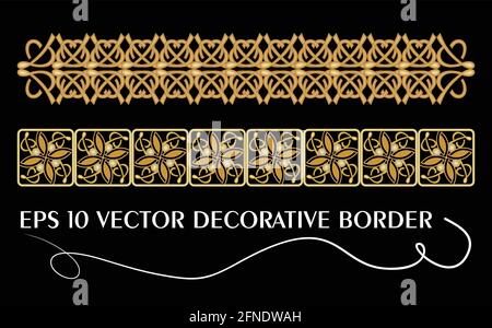 Set aus geometrischen goldenen Gürtelmustern im Vintage-Stil. Nützlich für Rahmen- oder Bordüren von Flugblatt, Flyer, Poster, Esskarte, Getränkekarte. Stock Vektor