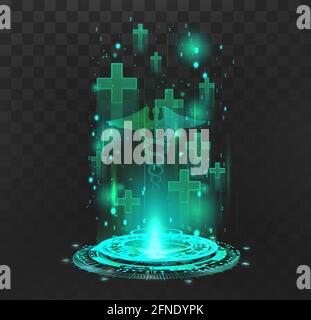 Hologramm mit medizinischen Symbolen für die Wiederherstellung von Leben im Spiel und die Präsentation von Produkten im Gesundheitswesen. GUI-Element für die Wiederherstellung von hp Stock Vektor