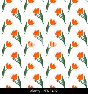 Muster mit orangen Blüten. Einfache Vektorzeichnung auf weißem Hintergrund. Stock Vektor