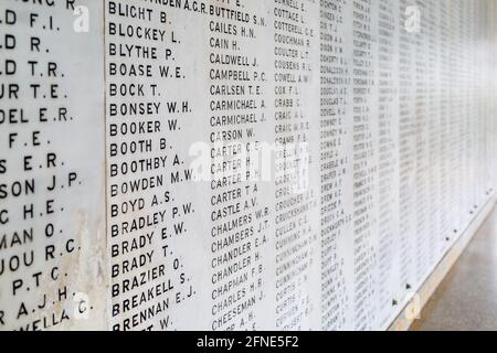 Namen gefallener westaustralischer Soldaten im Kings Park war Memorial in Perth, Westaustralien Stockfoto