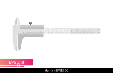 Bremssattel mit numerischer Skala. Realistische Leistung auf weißem Hintergrund. Tools für technische Spezialisten. Flache Vektorgrafik. Stock Vektor