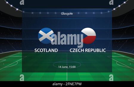 Anzeigetafel für den Fußball in Schottland und der Tschechischen Republik. Vorlage für grafische Fußballübertragung Stock Vektor