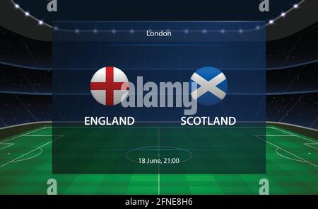 Anzeigetafel für den Fußball in England und Schottland. Vorlage für grafische Fußballübertragung Stock Vektor