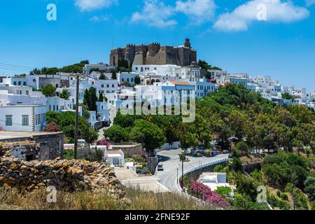 UNESCO-Weltkulturerbe, Kloster des heiligen Johannes des Theologen, Chora, Patmos, Griechenland Stockfoto