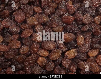 Korinthiaki, Schwarzer Korinth, Schwarze Johannisbeeren, Traubenviness (vitis vinifera) Johannisbeeren Apyrena, getrocknete Früchte Stockfoto