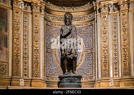 St. Johannes der Täufer, Bronzefigur von Donatello, 1457, Kapelle des Heiligen Johannes oder Cappella di San Giovanni Battista, Kathedrale von Siena, Dom Santa Maria Stockfoto