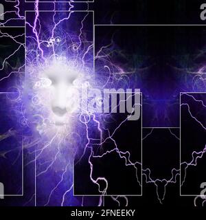 Gesicht und Energie. Geometrische Elemente. 3D-Rendering. Stockfoto