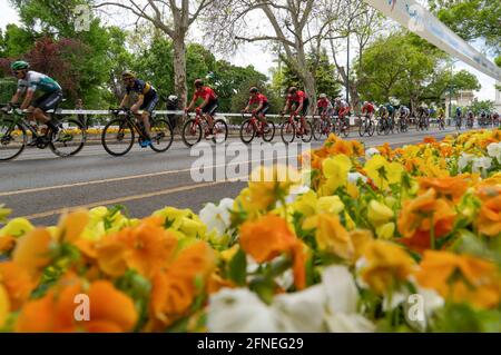 Budapest, Ungarn. Mai 2021. Die Teilnehmer treten während der letzten Etappe des Radrennens der Tour de Hongrie in Budapest, Ungarn, am 16. Mai 2021 an. Quelle: Attila Volgyi/Xinhua/Alamy Live News Stockfoto