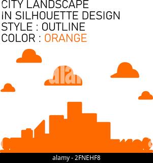 Stadtlandschaft im Silhouettendesign mit orangen Linien, orangefarbenen Füllungen, orangefarbenen Umrissen. Stock Vektor