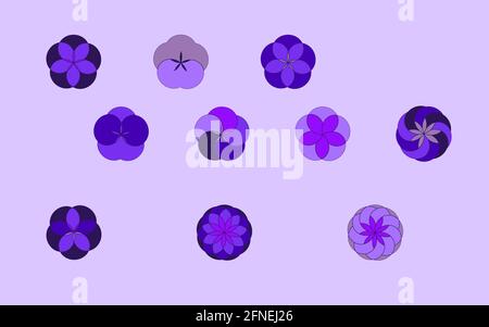 Set von kleinen runden lila Blüten Stock Vektor