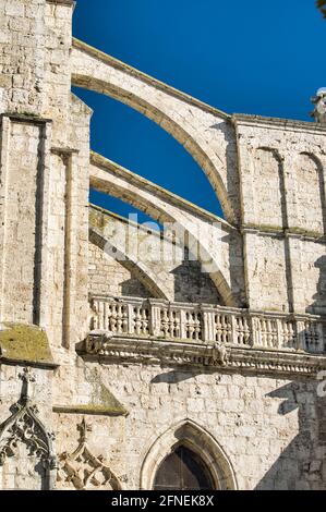 Eine vertikale Aufnahme der Architektur der Kathedrale von Castilla y Leon in Palencia in Spanien Stockfoto