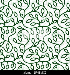 Vektor nahtloses Muster mit grünen Blättern Silhouette. Hintergrund mit dekorativen Zweigen von Baum Stock Vektor