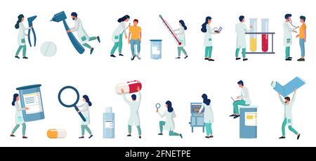 Medizinische Klinik und Laborpersonal, Vektor flach isoliert Illustration Stock Vektor