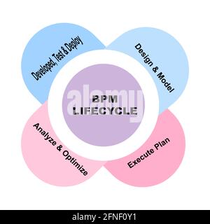 Diagrammkonzept mit BPM Lifecycle-Text und Schlüsselwörtern. EPS 10 isoliert auf weißem Hintergrund Stock Vektor
