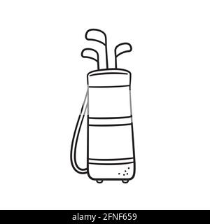 Golftasche mit Schlägern im Doodle-Stil. Handgezeichnete isolierte Vektorgrafik auf weißem Hintergrund Stock Vektor