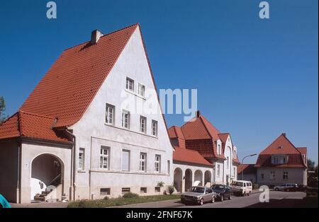 Welheimer Bergarbeitersiedlung in Bottrop, zwischen 1913 und 1923 erbaut und in den 1990er Jahren im Rahmen des IBA Emscher Parks renoviert.n [maschinelle Übersetzung] Stockfoto