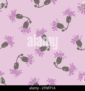 Zeichnung Blüte lila Blumen Rosen. Niedliches Blumenmuster auf der Wiese. Natur abstrakt Hintergrund Vektor Tapete. Linienkunst botanische Illustration Stock Vektor