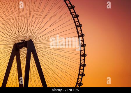 Silhouette des New Dubai Eye. Das Dubai Eye ist das höchste Riesenrad der Welt. Vergnügungspark. Bluewater Island, Dubai. VAE. Stockfoto