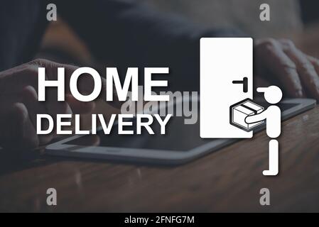 Home Delivery Konzept illustriert durch ein Bild auf dem Hintergrund Stockfoto