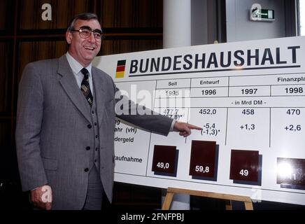 Bundesfinanzminister Theo WAIGEL , CSU , stellt den Bundeshaushalt vor, Juli 1995 [automatisierte Übersetzung] Stockfoto