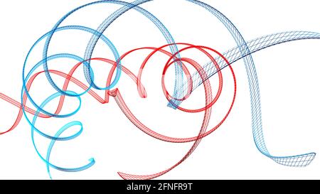 Blaue und rote spiralförmige Strukturen schweben auf weißem Hintergrund Stockfoto