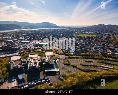 Luftaufnahme des walisischen Parlamentsgebäudes an der Kreuzung Llandudno Stockfoto