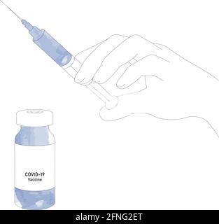 Covid-19 Coronavirus-Konzept. Impfstofffläschchen und Spritze. Quarantäne aus Wuhan. Linienvektor EPS 10 Stock Vektor