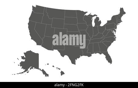 USA-Karte mit isolierten Staaten auf weißem Hintergrund. Karte der Vereinigten Staaten von Amerika. Vektorgrafik Stock Vektor