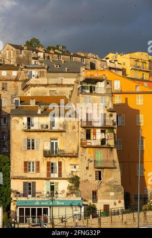 Der Hafen und die Stadt Bastia, Korsika, im Morgengrauen Stockfoto