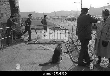 DDR, Berlin, 16.031990, Mauer am Potsdamer Platz, Grenzposten, Polizisten und Hund, [maschinelle Übersetzung] Stockfoto