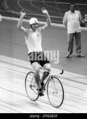 Olympische Spiele 1980 Moskau / Radsport / Lothar Thoms (DDR) Sieger im 1000-Meter-Zeitfahren 21.07.1980. [Automatisierte Übersetzung] Stockfoto