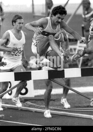 Leichtathletik-Weltmeisterschaften 1983 in Helsinki. 3000-m-Hindernislauf. Patriz Ilg (Deutschland) Aktion 10.08.1983. [Automatisierte Übersetzung] Stockfoto