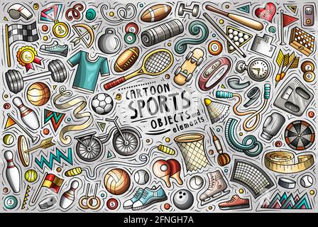 Vector Doodle Cartoon Satz von Sport-Themen-Objekte und Symbole Stock Vektor