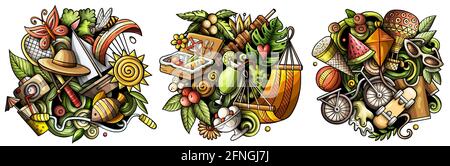 Sommer Cartoon Vektor Doodle Designs Set. Stock Vektor