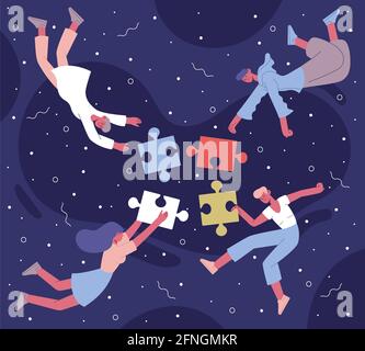 Teamwork Puzzle sammeln. Coworking-Team mit abstrakten Puzzle-Elemente Vektor-Hintergrund-Illustration. Konzept der geschäftlichen Teamarbeit Stock Vektor