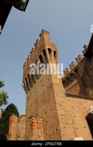 Europa, Italien, Lombardei, Lodi, S. Colombano al Lambro, castello Maddalena Barbiano di Belgioioso d’Este, Torre De Gnocchi. Stockfoto