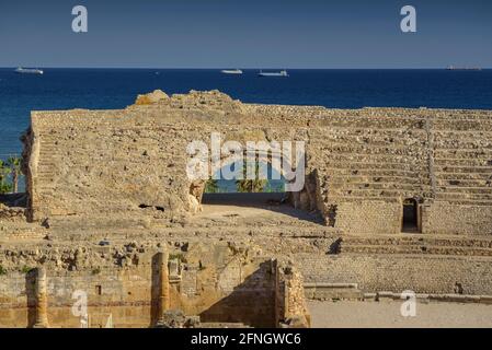 Tarragona Stadt. Römisches Amphitheater, UNESCO-Weltkulturerbe (Katalonien, Spanien) ESP: Ciudad de Tarragona. Anfiteatro romano , Patrimonio de la UNESCO, Cataluña Stockfoto