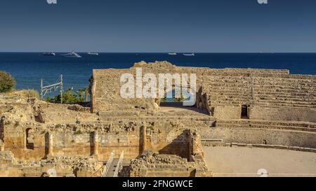 Tarragona Stadt. Römisches Amphitheater, UNESCO-Weltkulturerbe (Katalonien, Spanien) ESP: Ciudad de Tarragona. Anfiteatro romano , Patrimonio de la UNESCO, Cataluña Stockfoto