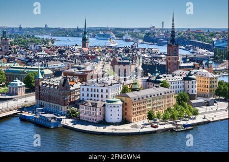 Luftaufnahme der Stockholmer Altstadt. Riddarholmen Island. Schweden Stockfoto