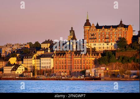 Stockholmer Altstadt bei Sonnenuntergang. Riddarholmen Island. Schweden Stockfoto